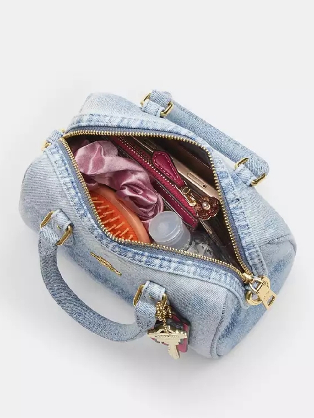 NWT COACH Mini Rowan In LOVED DENIM With CHARMS, In Orig Packaging 🩷🔑 - Picture 9 of 16